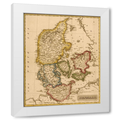 Denmark 1817 White Modern Wood Framed Art Print by Vintage Maps