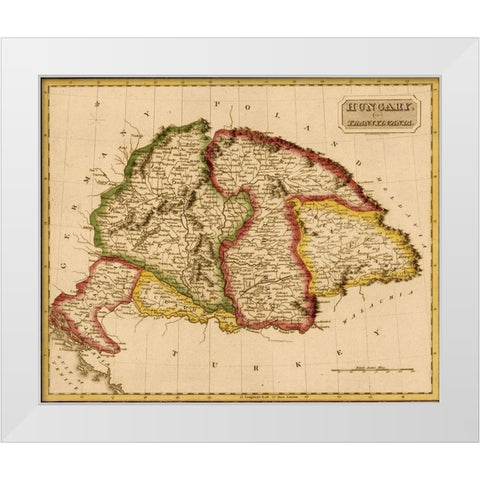 Hungary 1817 White Modern Wood Framed Art Print by Vintage Maps