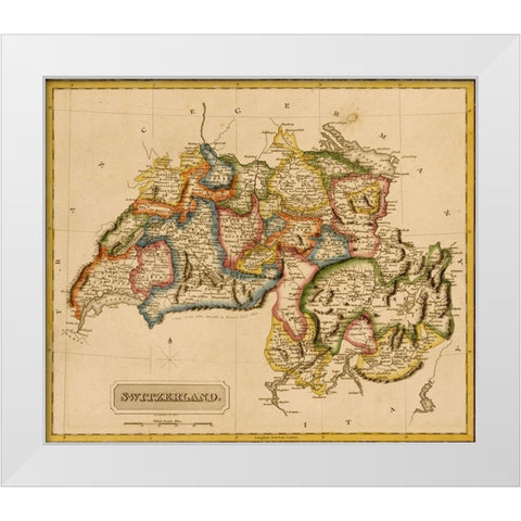 Switzerland 1817 White Modern Wood Framed Art Print by Vintage Maps