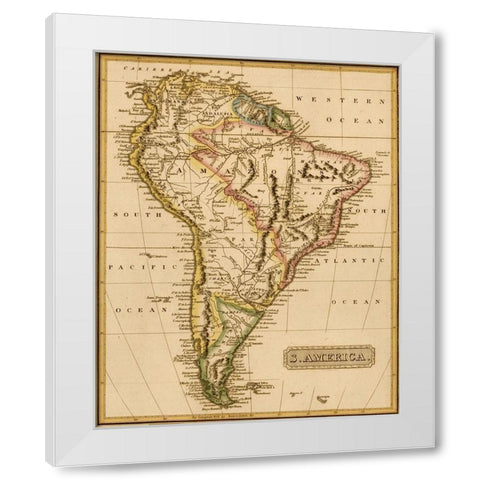 South America 1817 White Modern Wood Framed Art Print by Vintage Maps