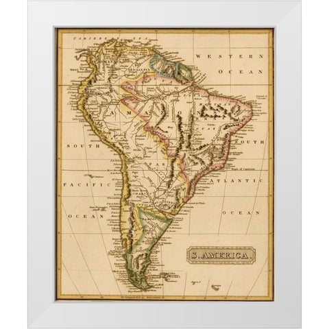 South America 1817 White Modern Wood Framed Art Print by Vintage Maps
