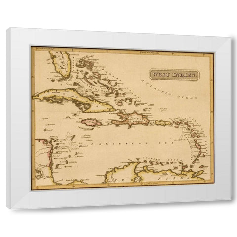 West Indies 1817 White Modern Wood Framed Art Print by Vintage Maps