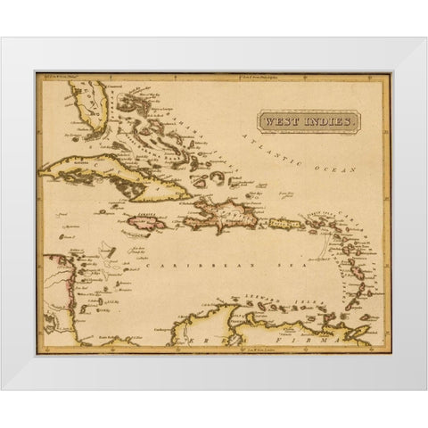 West Indies 1817 White Modern Wood Framed Art Print by Vintage Maps