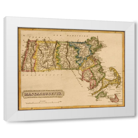 Massachusetts 1817 White Modern Wood Framed Art Print by Vintage Maps