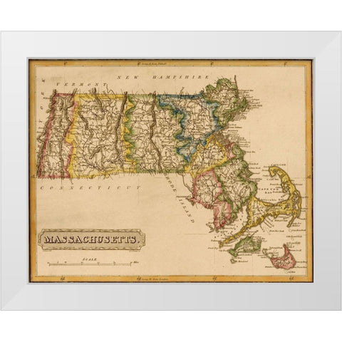 Massachusetts 1817 White Modern Wood Framed Art Print by Vintage Maps