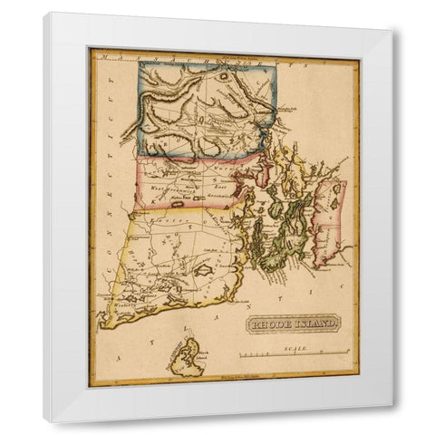Rhode Island 1817 White Modern Wood Framed Art Print by Vintage Maps