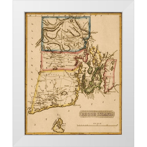Rhode Island 1817 White Modern Wood Framed Art Print by Vintage Maps