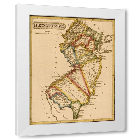 New Jersey 1817 White Modern Wood Framed Art Print by Vintage Maps