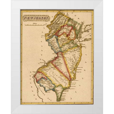 New Jersey 1817 White Modern Wood Framed Art Print by Vintage Maps