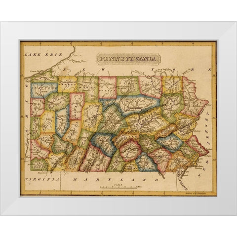 Pennsylvania 1817 White Modern Wood Framed Art Print by Vintage Maps