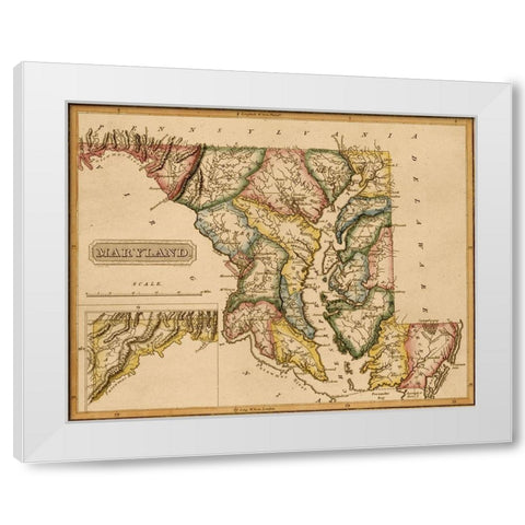 Maryland 1817 White Modern Wood Framed Art Print by Vintage Maps
