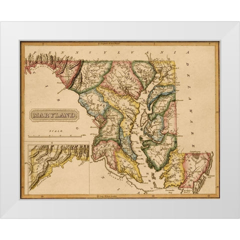 Maryland 1817 White Modern Wood Framed Art Print by Vintage Maps
