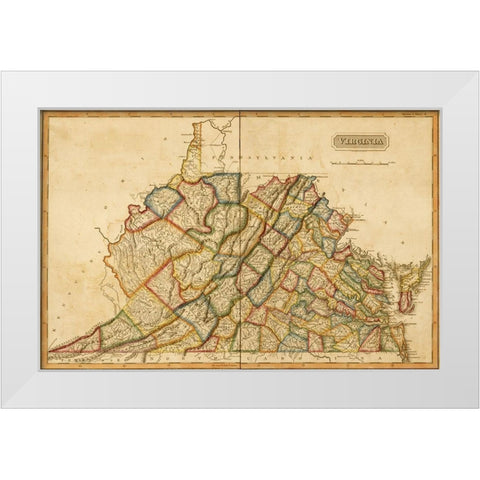 Virginia 1817 White Modern Wood Framed Art Print by Vintage Maps
