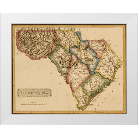 South Carolina 1817 White Modern Wood Framed Art Print by Vintage Maps