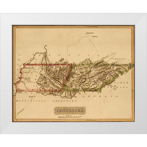 Tennessee 1817 White Modern Wood Framed Art Print by Vintage Maps