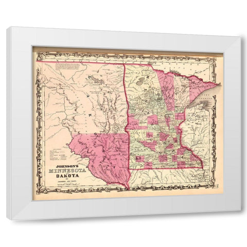 Minnesota and Dakota 1862 White Modern Wood Framed Art Print by Vintage Maps