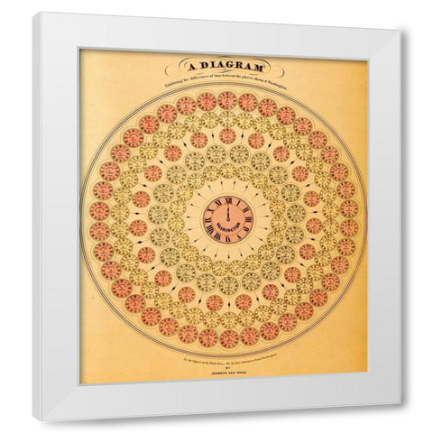 Diagram of Time Differences White Modern Wood Framed Art Print by Vintage Maps