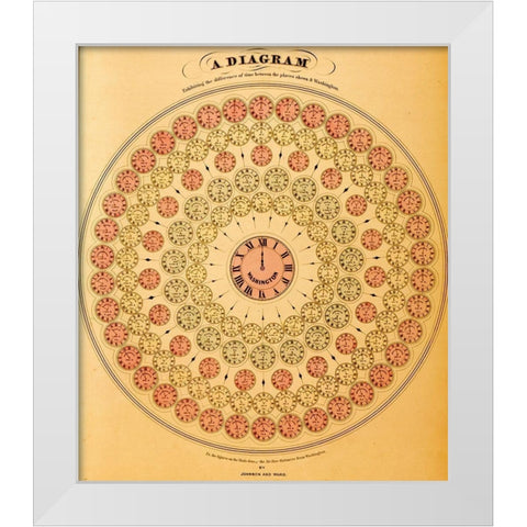 Diagram of Time Differences White Modern Wood Framed Art Print by Vintage Maps