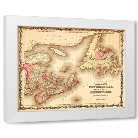 New Brunswick and Newfoundland 1862 White Modern Wood Framed Art Print by Vintage Maps
