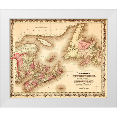 New Brunswick and Newfoundland 1862 White Modern Wood Framed Art Print by Vintage Maps
