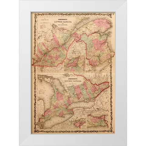 Lower Canada and New Brunswick 1862 White Modern Wood Framed Art Print by Vintage Maps
