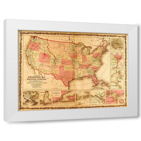 Military Map of the United States 1862 White Modern Wood Framed Art Print by Vintage Maps