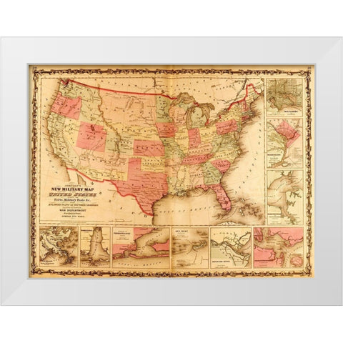Military Map of the United States 1862 White Modern Wood Framed Art Print by Vintage Maps
