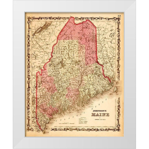Maine 1862 White Modern Wood Framed Art Print by Vintage Maps