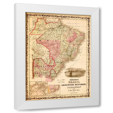Brazil and Argentina 1862 White Modern Wood Framed Art Print by Vintage Maps