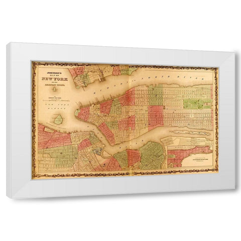 Manhattan Island 1862 White Modern Wood Framed Art Print by Vintage Maps