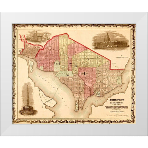 Washington DC 1862 White Modern Wood Framed Art Print by Vintage Maps