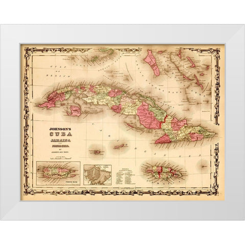 Cuba 1862 White Modern Wood Framed Art Print by Vintage Maps