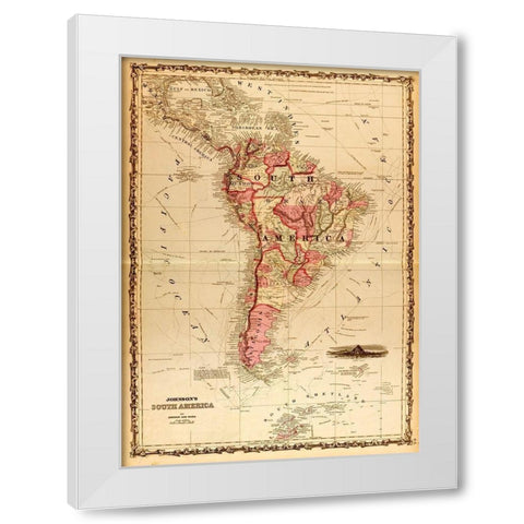 South America 1862 White Modern Wood Framed Art Print by Vintage Maps