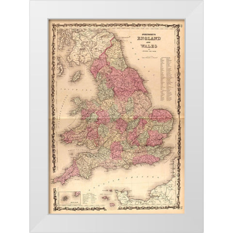 England and Wales 1862 White Modern Wood Framed Art Print by Vintage Maps