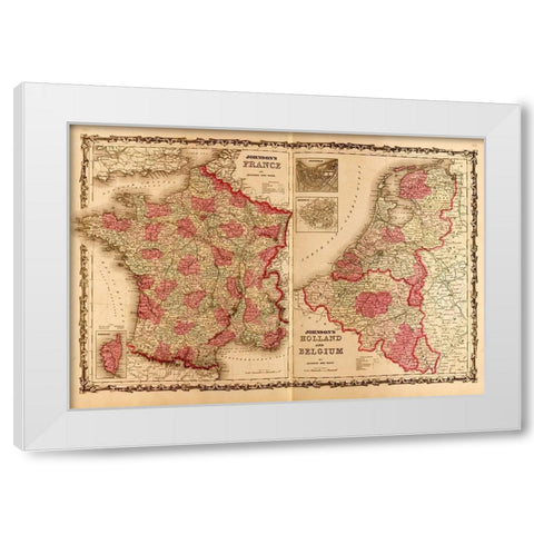 France Holland and Belgium 1862 White Modern Wood Framed Art Print by Vintage Maps