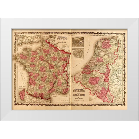 France Holland and Belgium 1862 White Modern Wood Framed Art Print by Vintage Maps