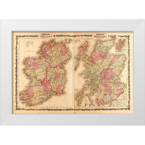 Ireland and Scotland 1862 White Modern Wood Framed Art Print by Vintage Maps