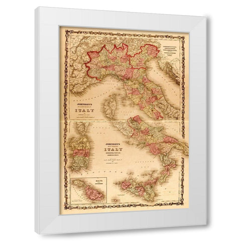 Italy 1862 White Modern Wood Framed Art Print by Vintage Maps
