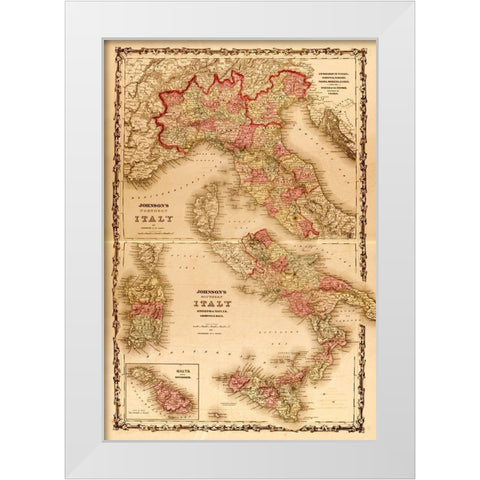 Italy 1862 White Modern Wood Framed Art Print by Vintage Maps