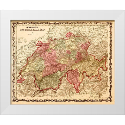 Switzerland 1862 White Modern Wood Framed Art Print by Vintage Maps