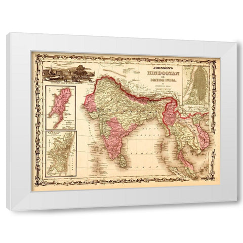 India Hindustan 1862 White Modern Wood Framed Art Print by Vintage Maps