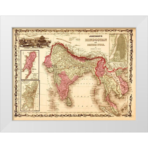 India Hindustan 1862 White Modern Wood Framed Art Print by Vintage Maps