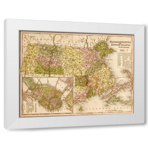 Massachusetts and Rhode Island 1844 White Modern Wood Framed Art Print by Vintage Maps
