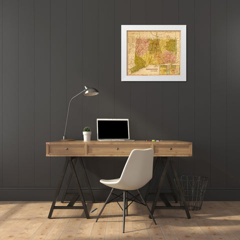 Connecticut 1844 White Modern Wood Framed Art Print by Vintage Maps