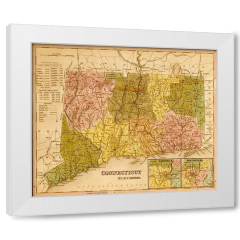 Connecticut 1844 White Modern Wood Framed Art Print by Vintage Maps