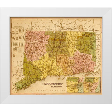 Connecticut 1844 White Modern Wood Framed Art Print by Vintage Maps