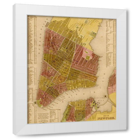 Manhattan Island 1844 White Modern Wood Framed Art Print by Vintage Maps