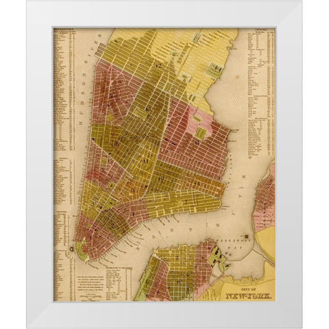 Manhattan Island 1844 White Modern Wood Framed Art Print by Vintage Maps