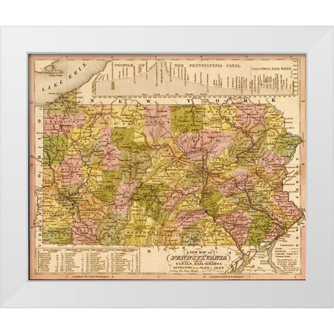 Pennsylvania 1844 White Modern Wood Framed Art Print by Vintage Maps