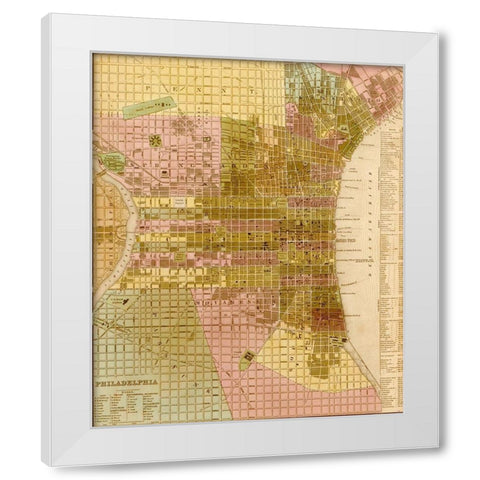 Philadelphia 1844 White Modern Wood Framed Art Print by Vintage Maps